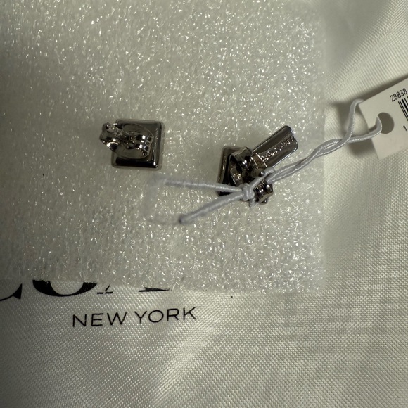 Coach Platinum Tone Geometric Crystal Stud Earrings | New with Dust Bag - Picture 5 of 6